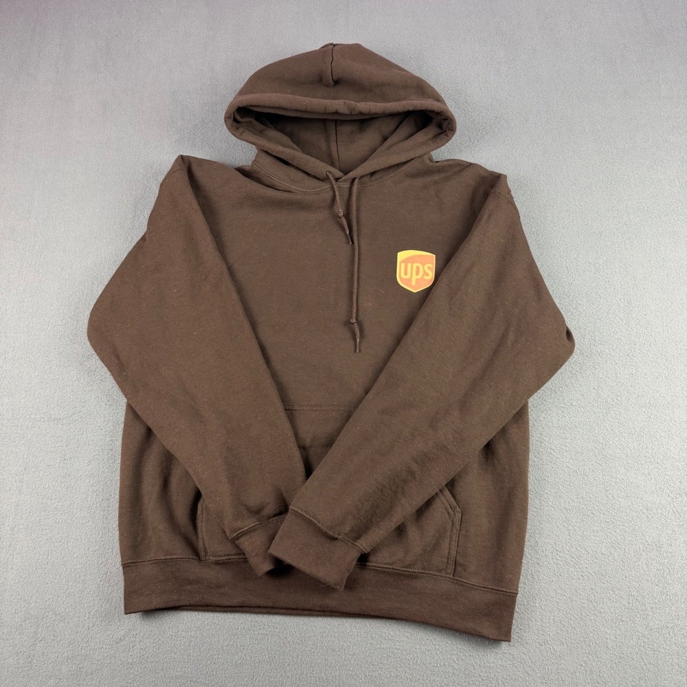 Gildan Heavy Blend UPS Logo Hoodie Brown Fleece Sweatshirt Mens Medium